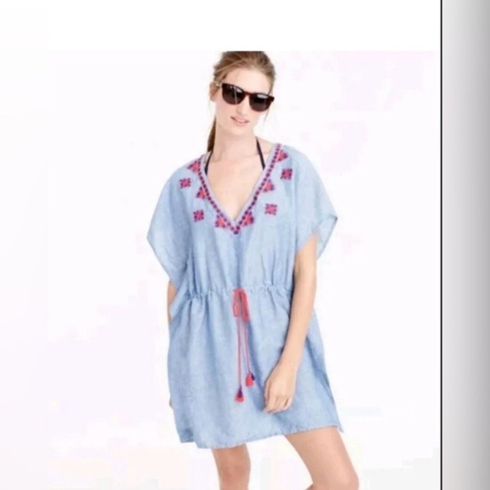 J.Crew embroidered linen blend tunic bikini cover-up  dress‎